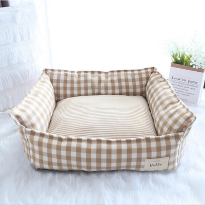 Panier-pour-chat-Tartan-abricot